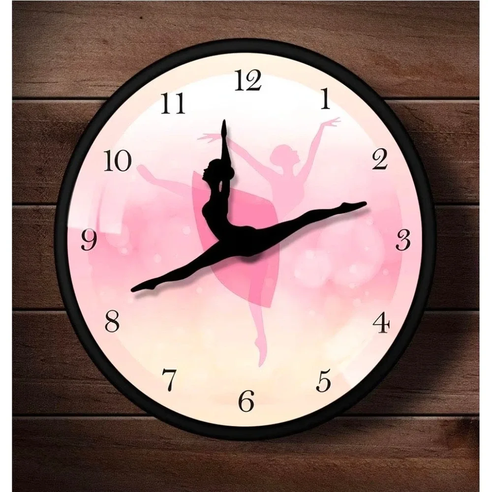Ballerina Wall Clock‎ Pink Black Dance Silhouette Hands Round 30cm/ 10